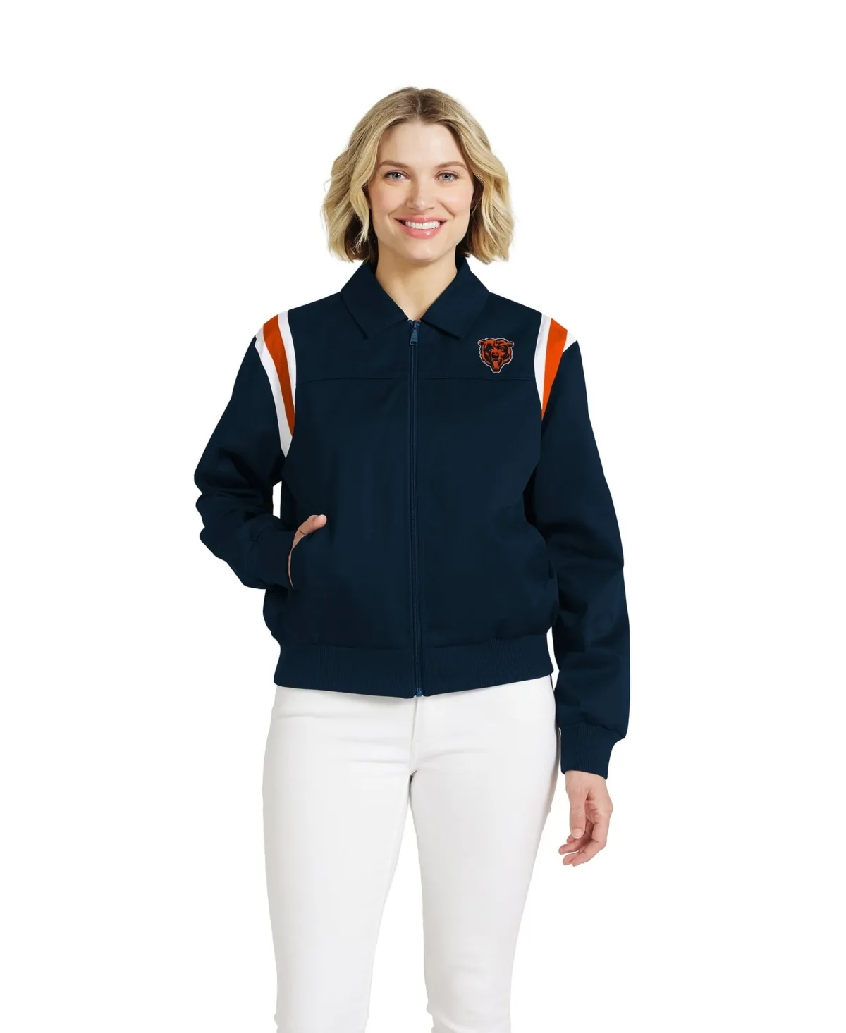 Chicago Bears Shoulder Stripe Twill Full-Zip Jacket by Wear by Erin Andrews