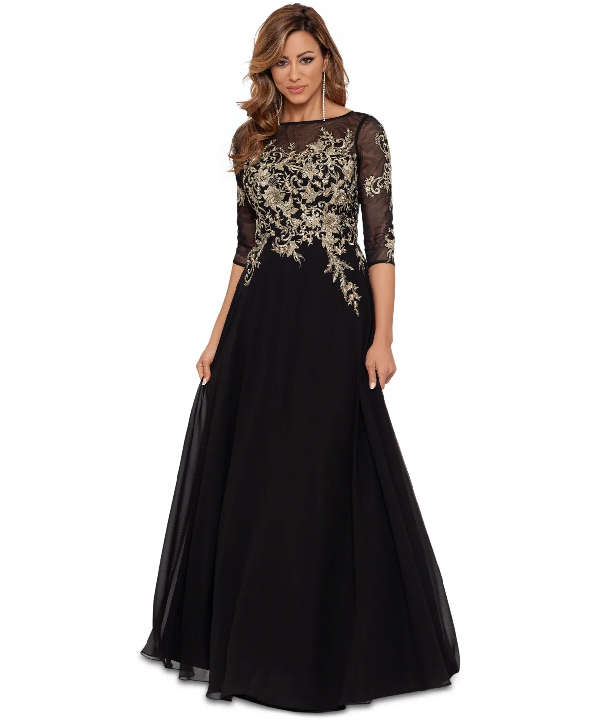 Floral-Embroidered Mesh Gown by Betsy & Adam