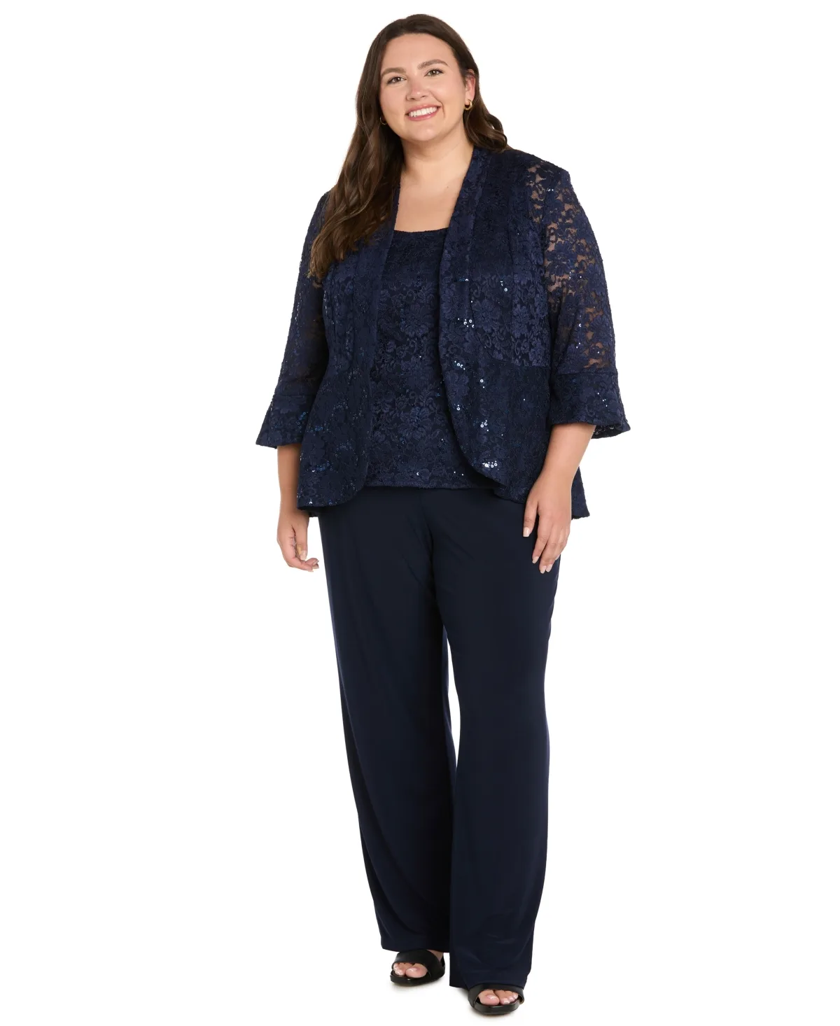 Sequin Lace Wide-Leg Jacket, Tank, and Pants, 3-Piece Set