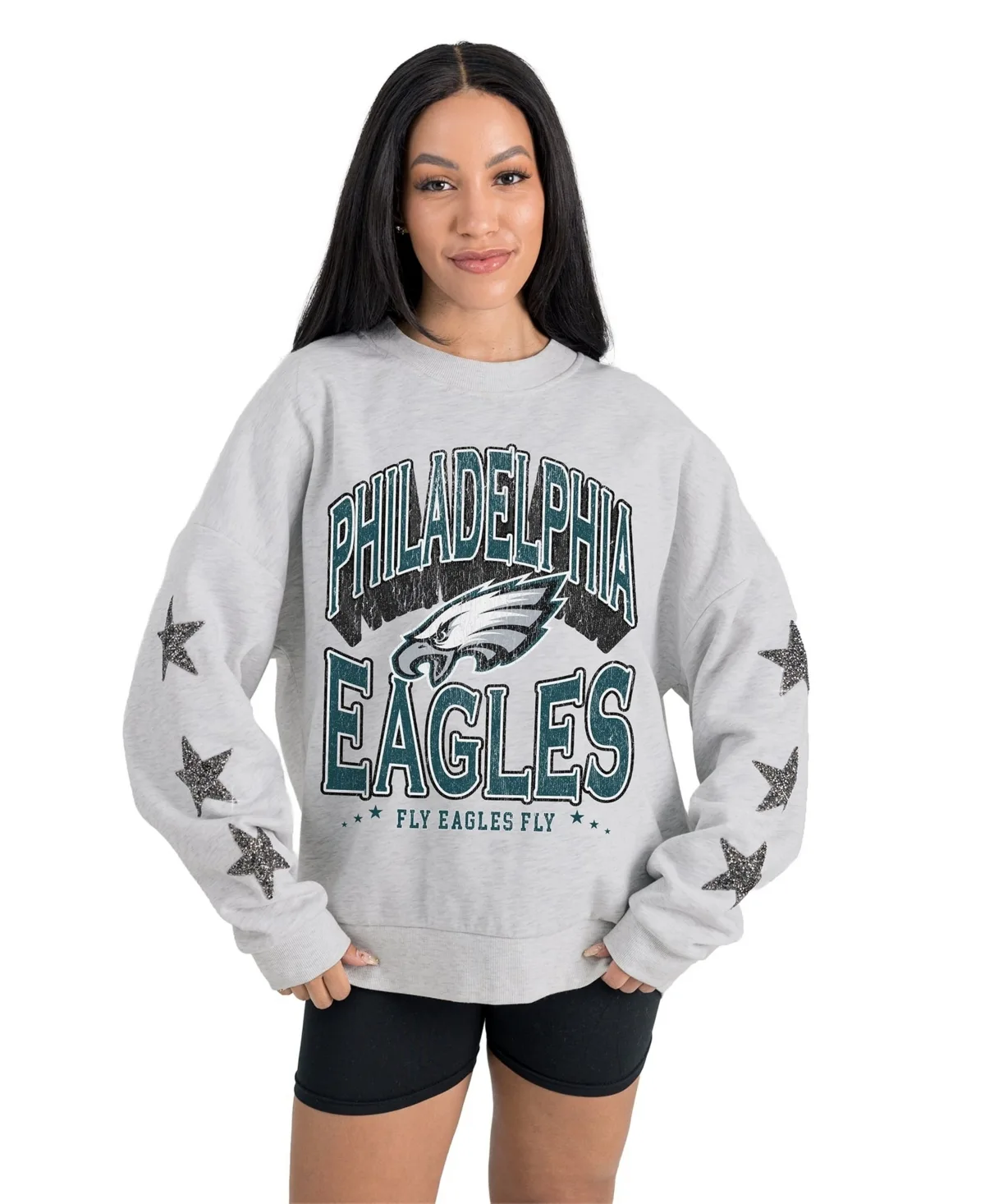 Philadelphia Eagles Resilience Relaxed Rhinestone Pullover Sweatshirt
