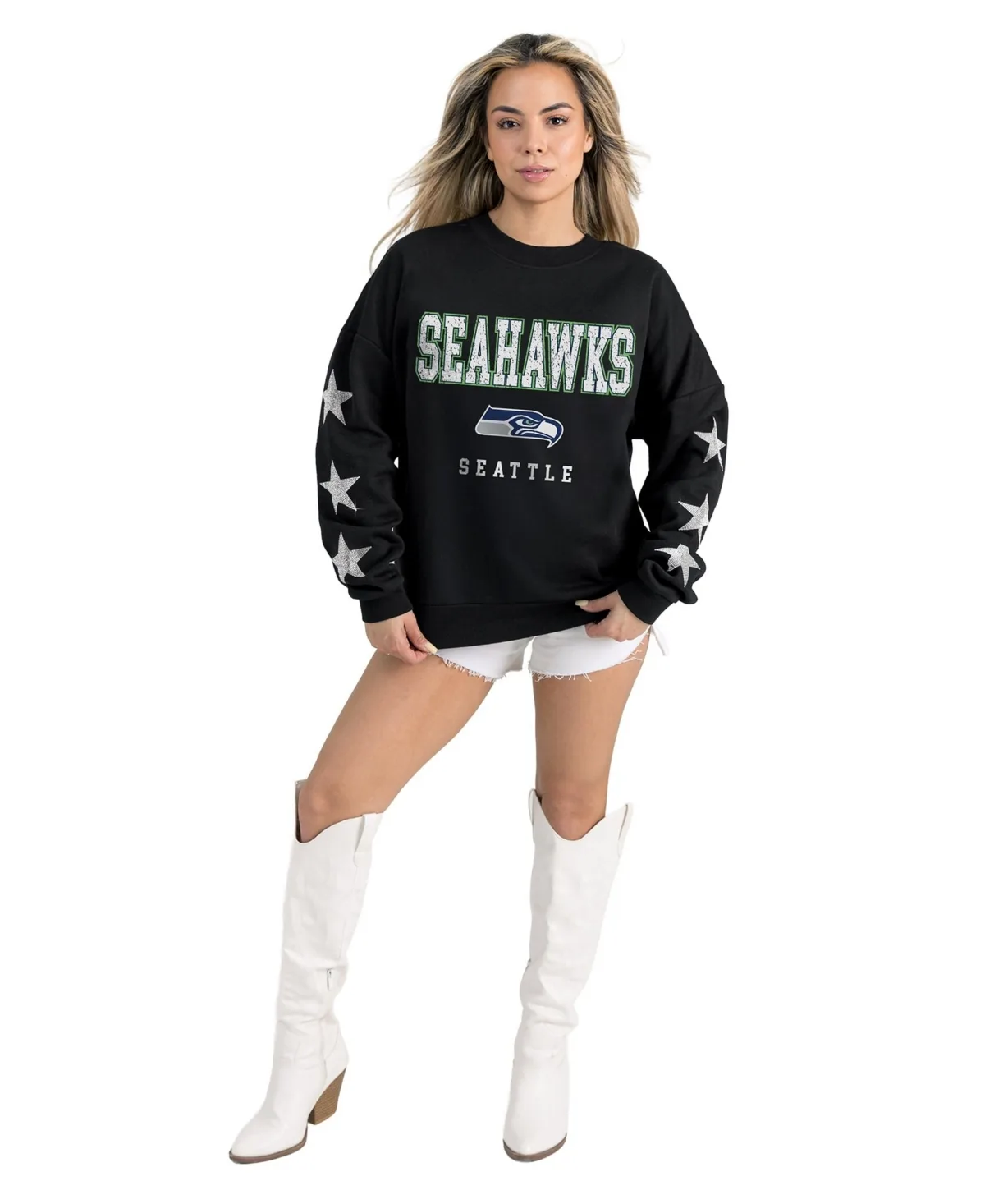 Seattle Seahawks Velocity Relaxed Rhinestone Pullover Sweatshirt