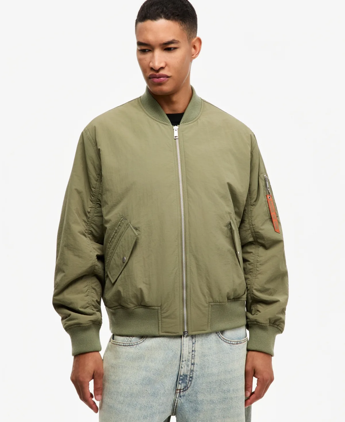 Relaxed-Fit Ribbed-Collar Flight Bomber Jacket