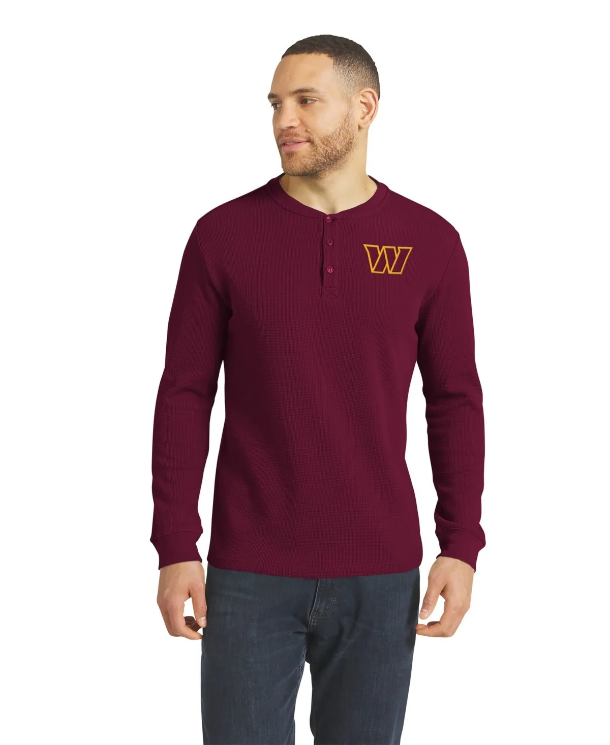 Darius Rucker Collection by Fanatics Washington Commanders Waffle-Knit Henley Long-Sleeve T-Shirt by Fanatics