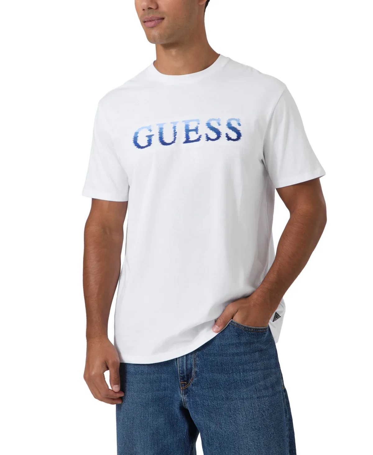 Guess Glitch Logo Regular-Fit Crewneck T-Shirt by GUESS