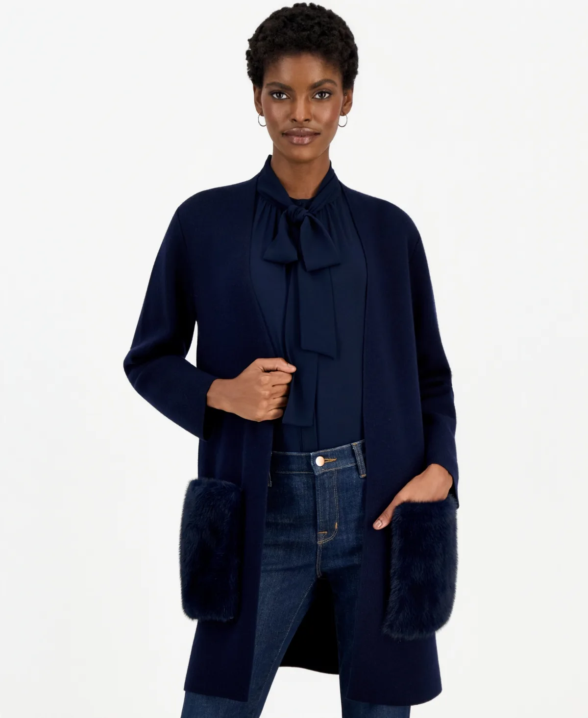 Kobi Halperin Willow Faux Fur Trim Long Cardigan by Kobi Halperin