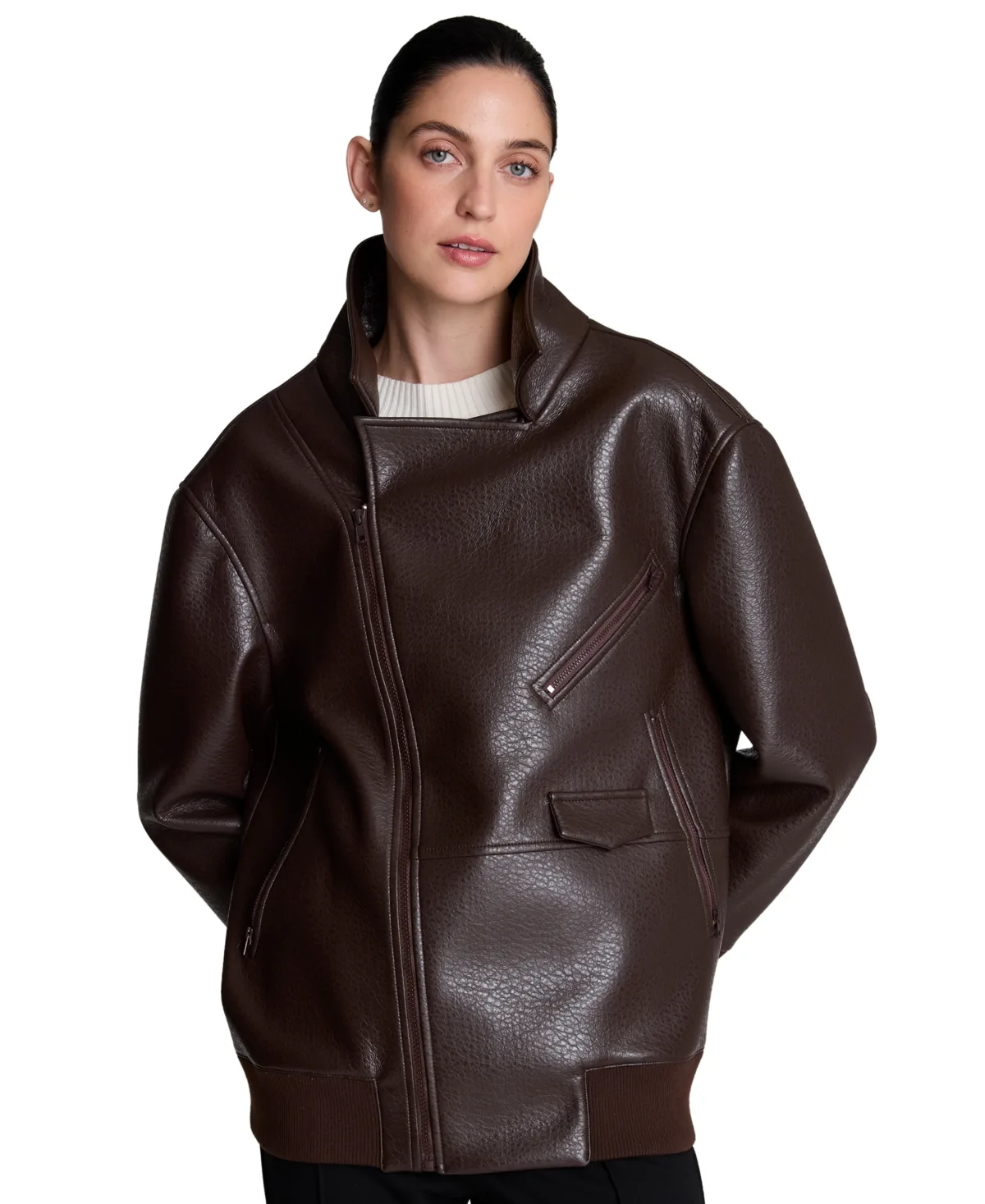 Kenneth Cole Faux Leather Bomber Jacket