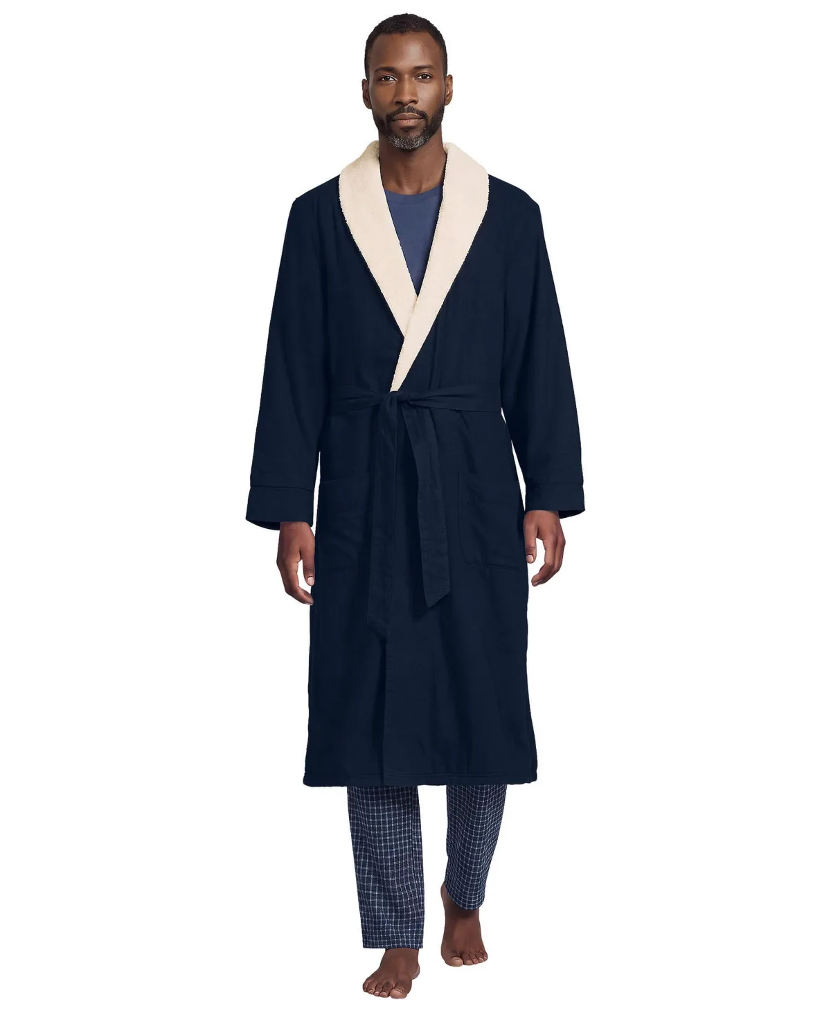 Lands End High-Pile Fleece-Lined Flannel Robe by Lands' End