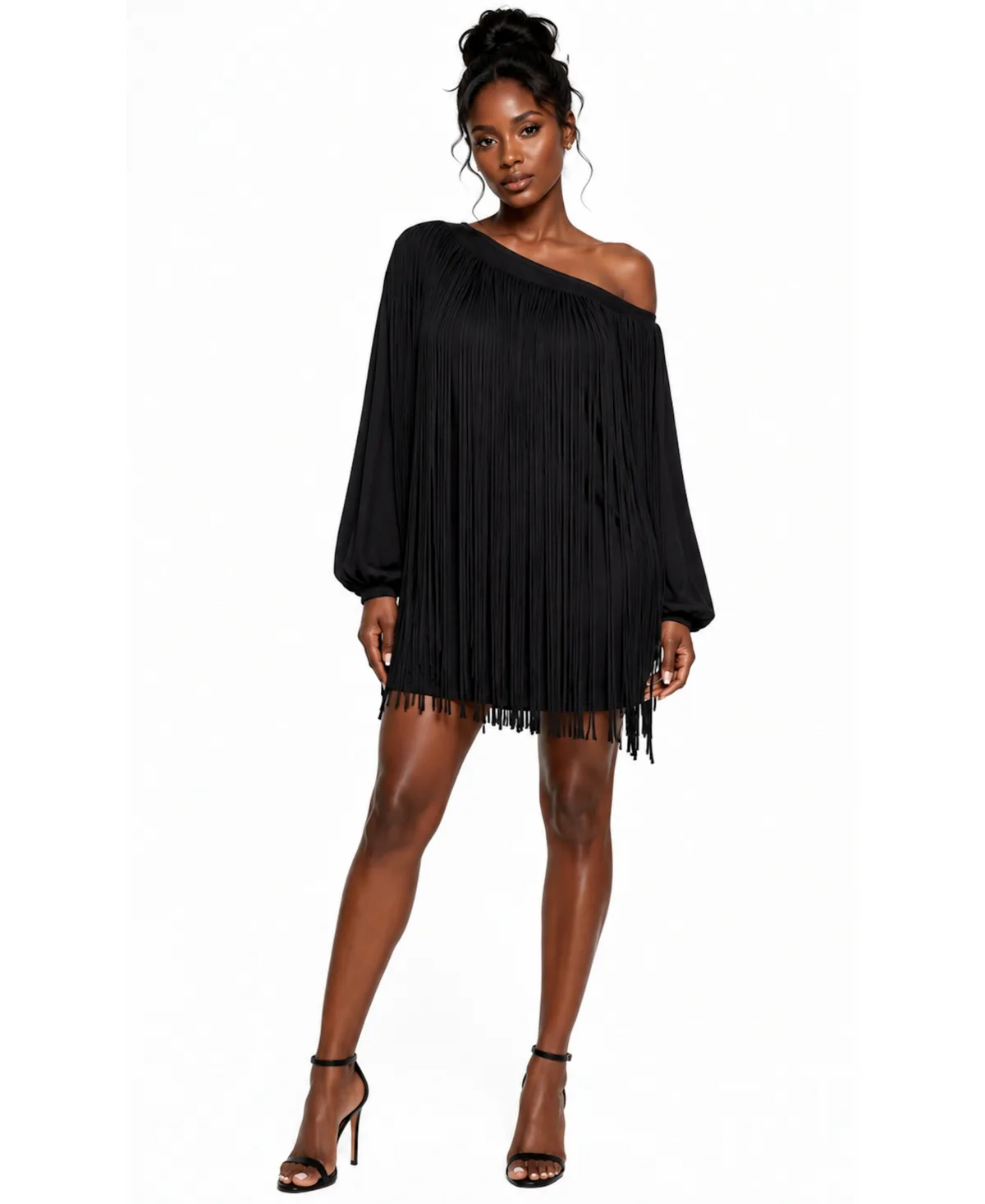 Dai Moda Off Shoulder Fringe Dress by Dai Moda