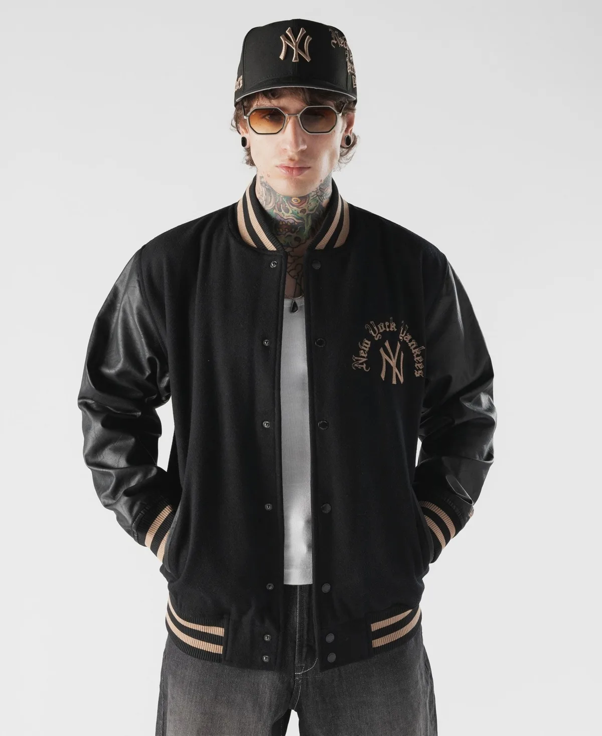 New York Yankees Heritage Gothic Lettering Full-Snap Varsity Jacket by New Era