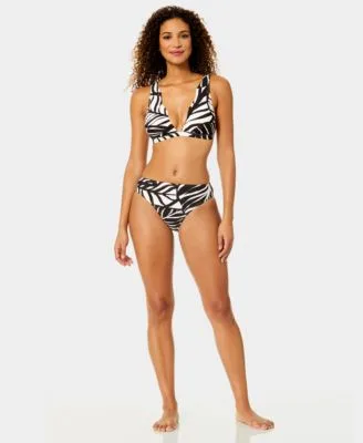 Scallop Neck Plunge Swim Top Mid Rise Swim Bottoms