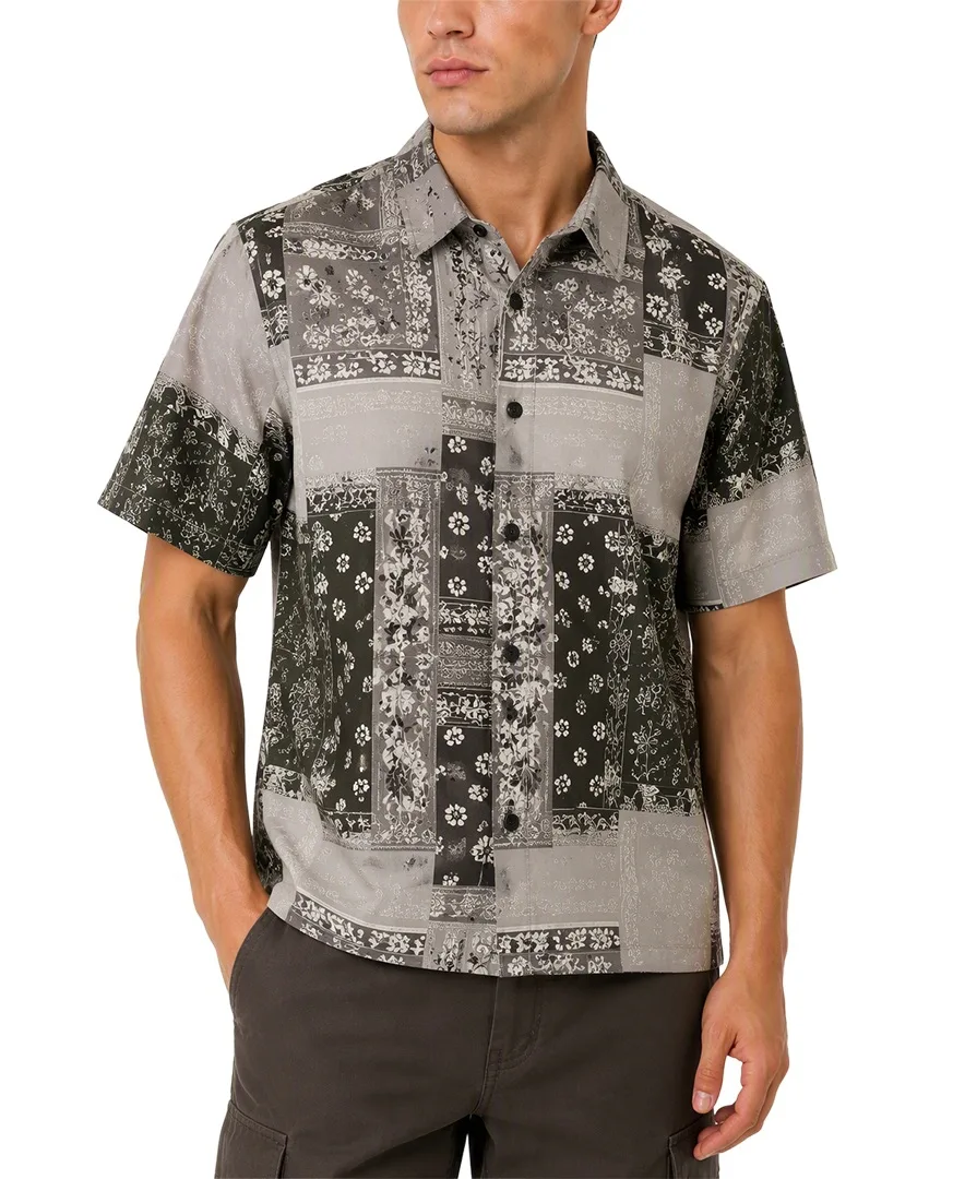 Eco Rayon Patchwork Short-Sleeve Spread Collar Button-Up Shirt by GUESS