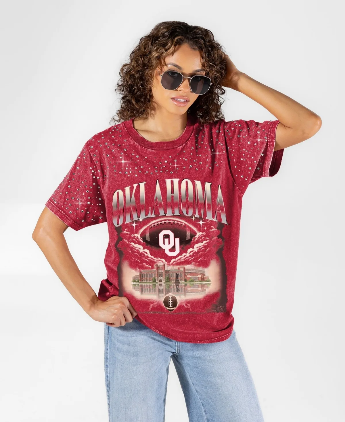 Oklahoma Sooners Skys the Limit Washed Micro Rhinestone T-Shirt