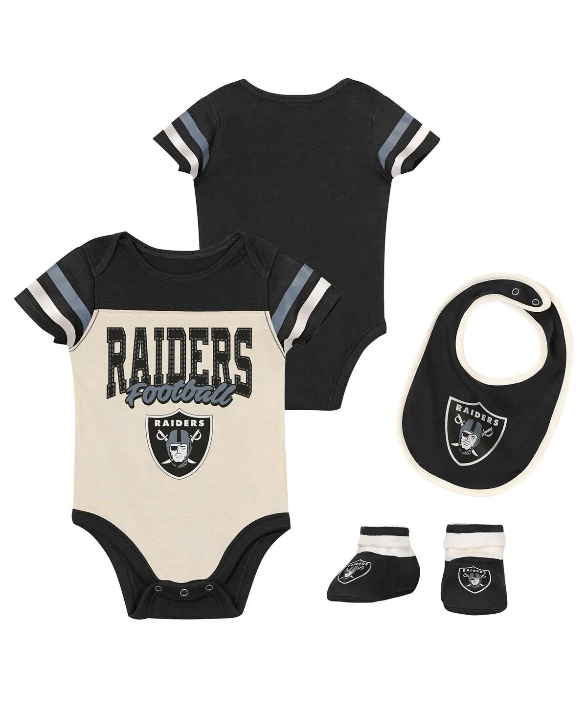 Las Vegas Raiders Up One Bodysuit, Bib and Booties Set by Outerstuff