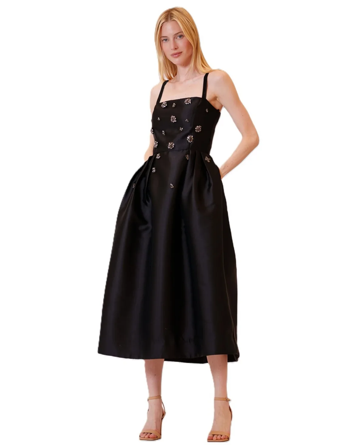 Julia Jordan Square-Neck Pleated Embellished Midi Dress by Jordan