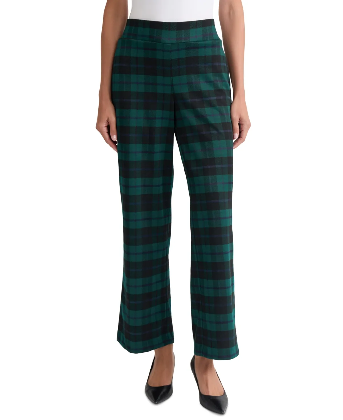 Wide-Leg High-Waist Plaid Pants by Jones New York