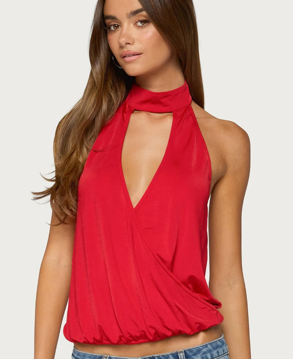 Lizah High Neck Cutout Wrap Top