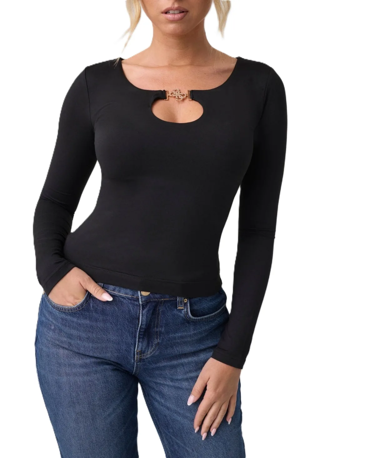 Camryn Long-Sleeve Jewel Detail Top