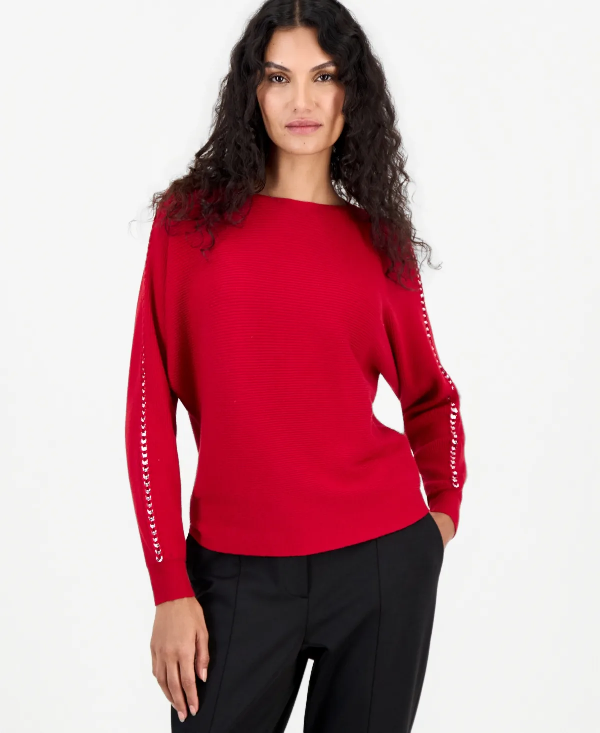 T Tahari Dolman Long-Sleeve Boat Neck Ribbed Sweater by Tahari