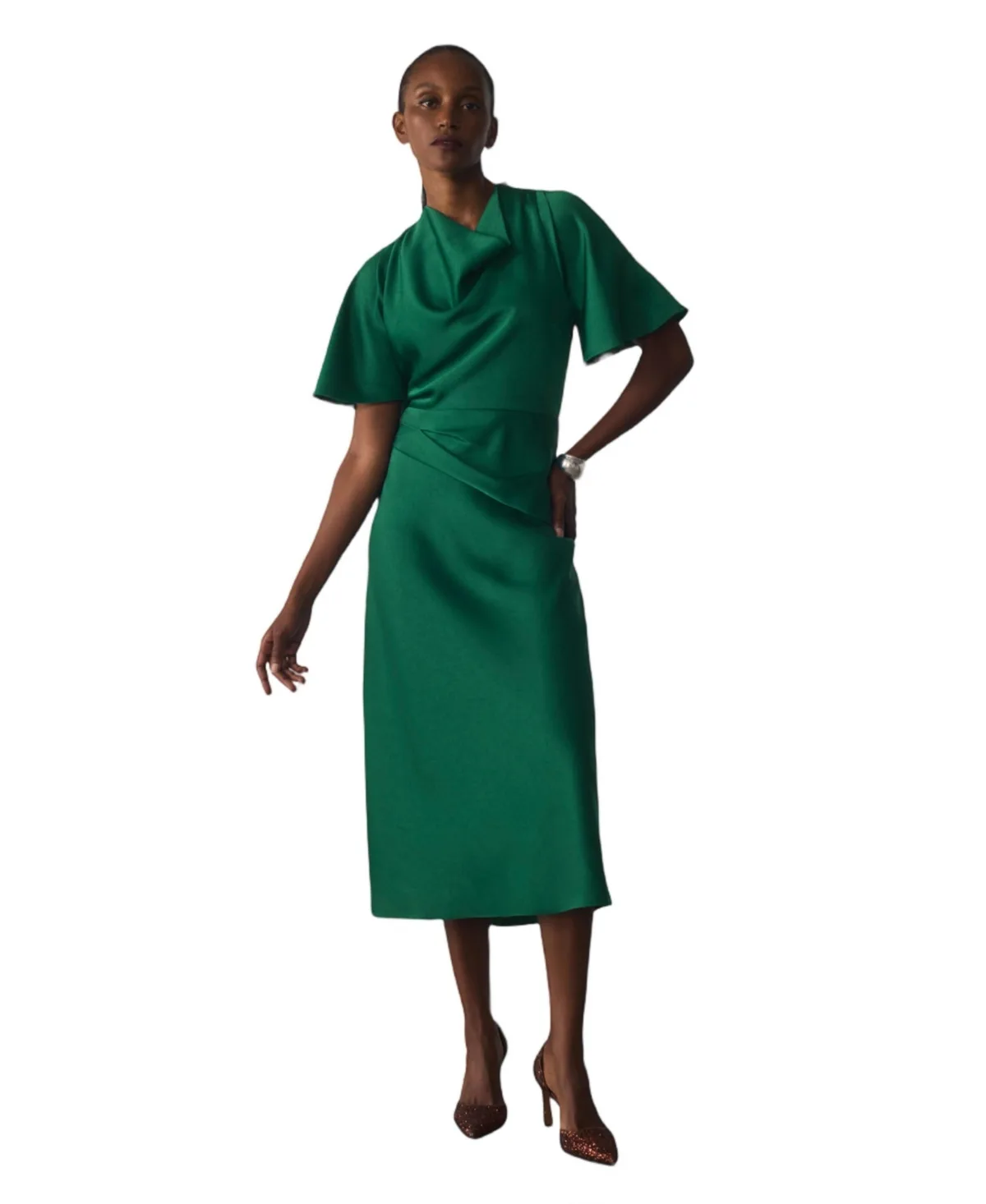 Ostia Cowl-Neck A-Line Midi Dress by The Fold