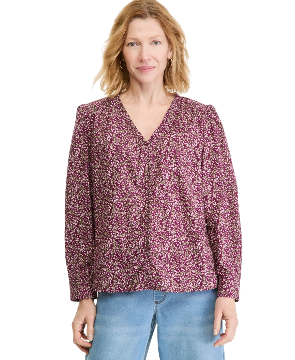 Printed Long Sleeve V-Neck Blouse