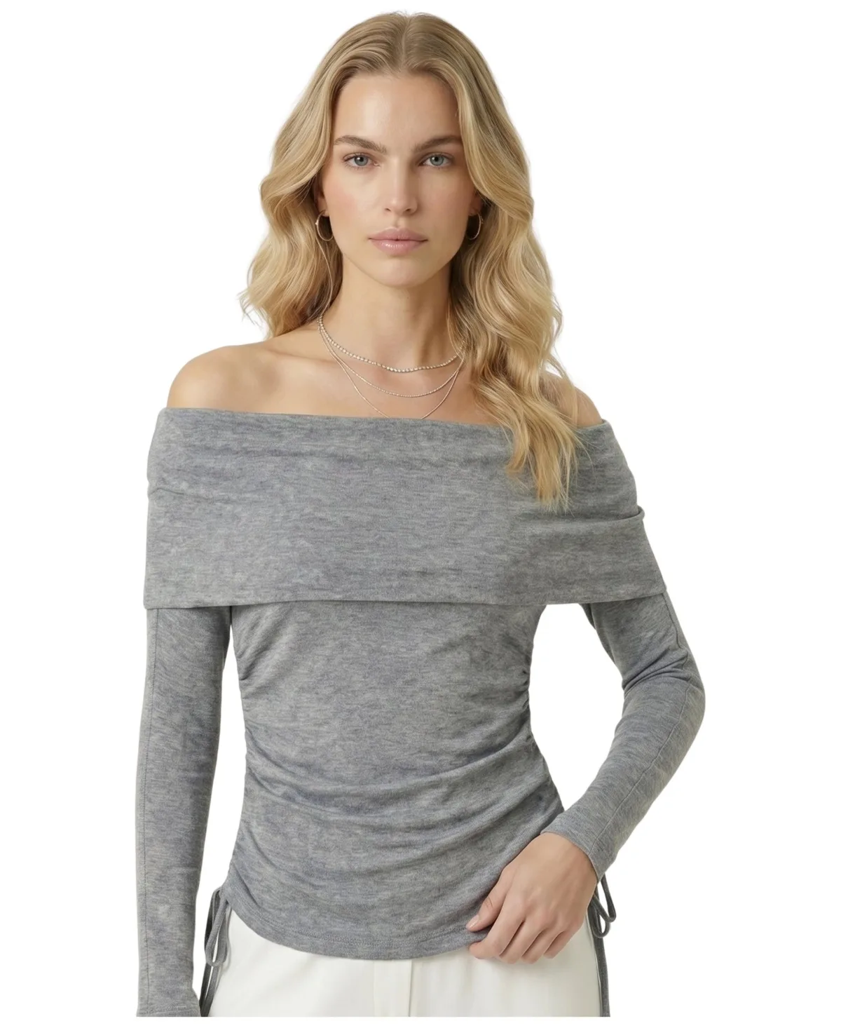Off-Shoulder Long-Sleeve Ruched Top
