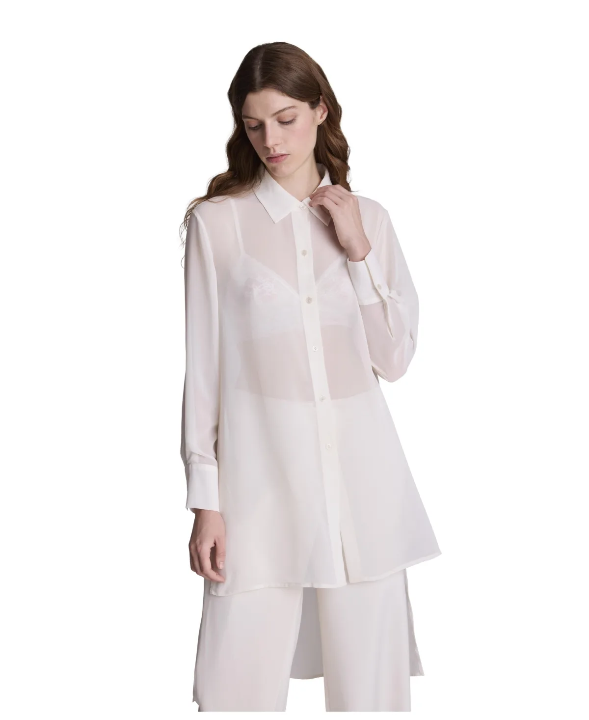 Long-Sleeve Chiffon High-Low Hem Blouse by Kenneth Cole