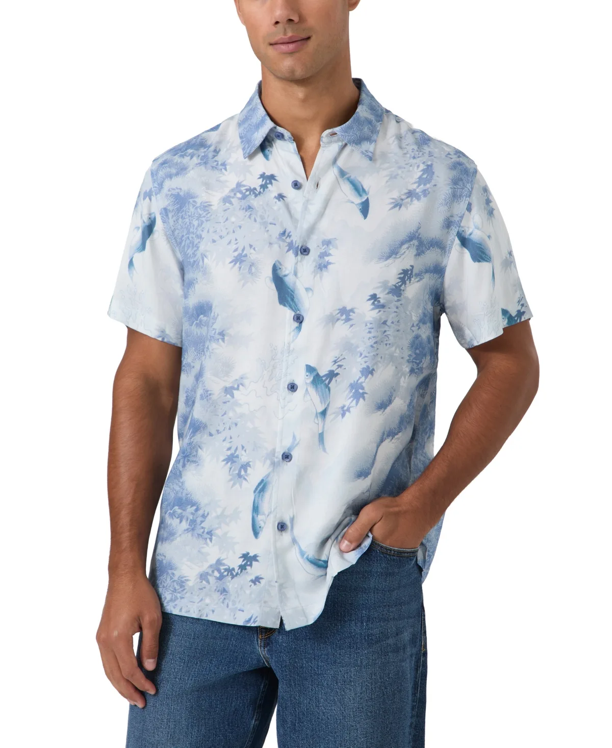 Naru River Camp-Collar Floral-Print Short-Sleeve Shirt by GUESS