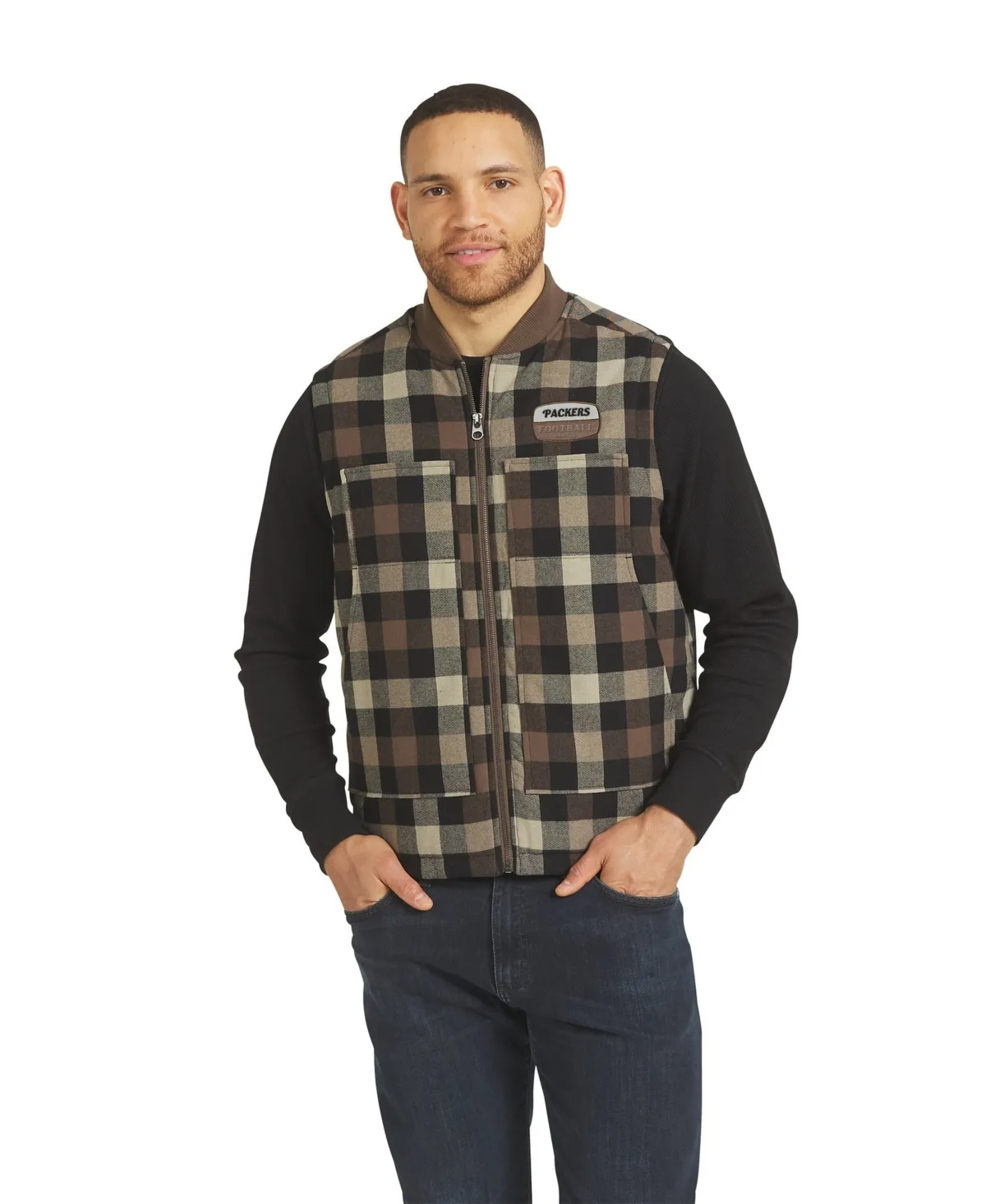 Darius Rucker Collection by Fanatics Green Bay Packers Brushed Plaid Sherpa Full-Zip Vest by Fanatics