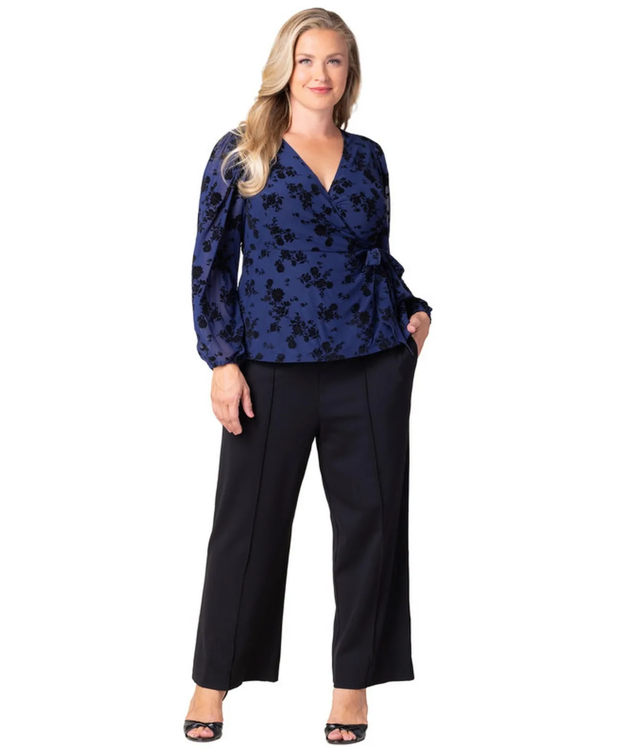 Alissa Long Sleeve Mesh Wrap Top by Kiyonna