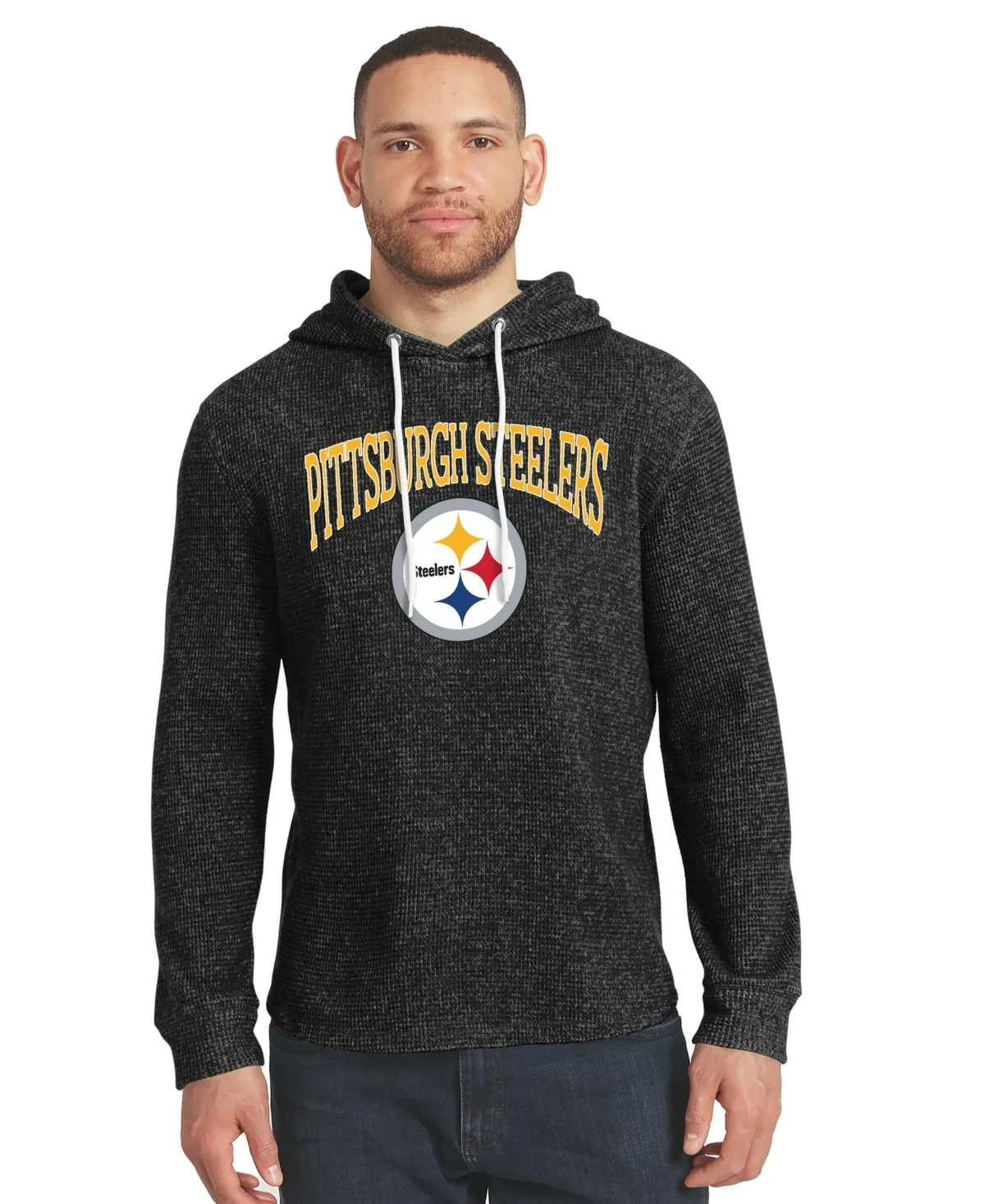 Darius Rucker Collection by Fanatics Pittsburgh Steelers Waffle Knit Hooded Tri-Blend Long-Sleeve Sweatshirt by Fanatics