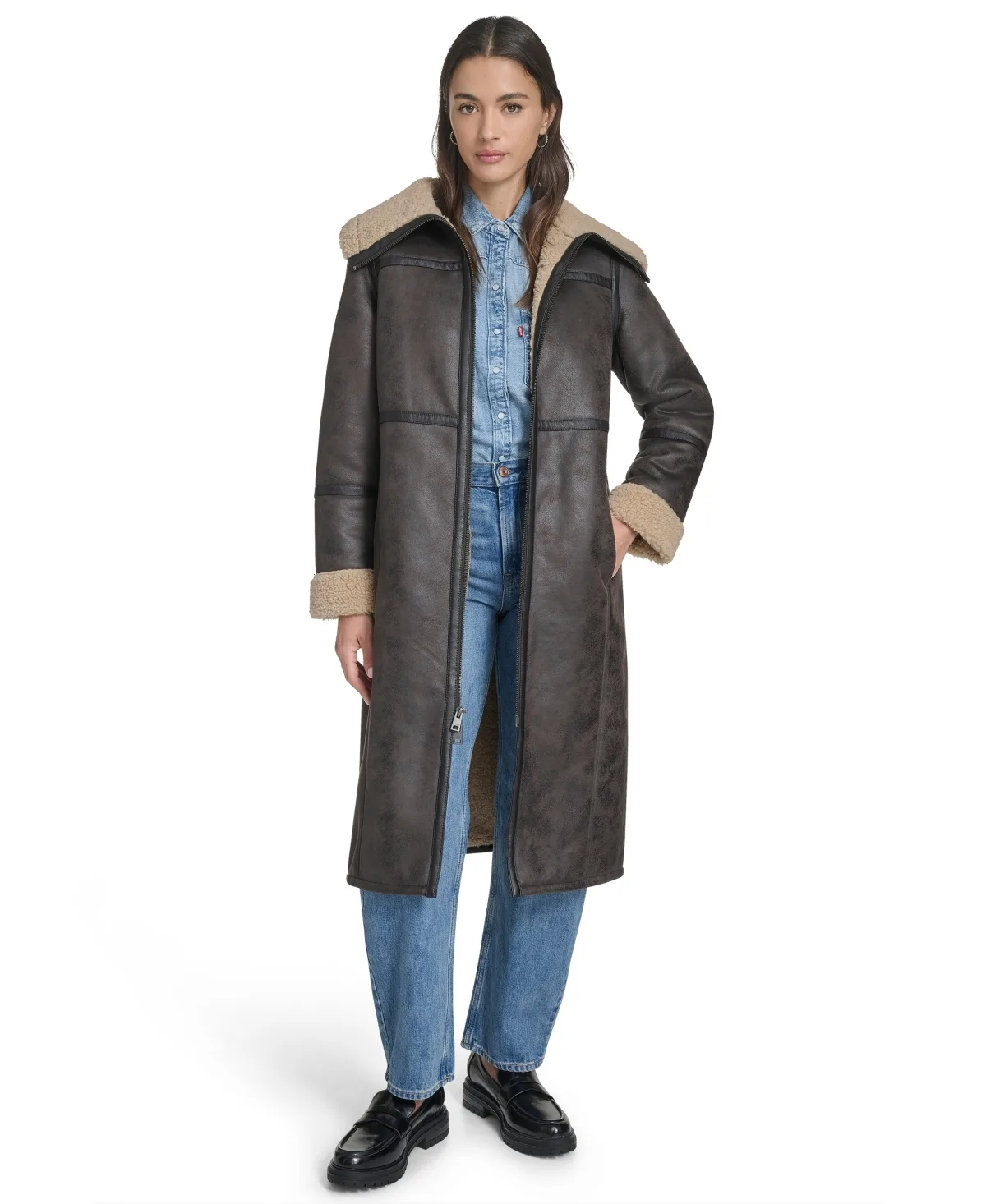 Fx Shearling Funnel Coat by Levi's