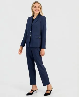 Mini Check Print Long Sleeve Jacket Mid Rise Ankle Pants