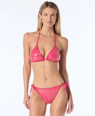 Sequin Embellished Triangle Bikini Top Side Tie Bikini Bottoms