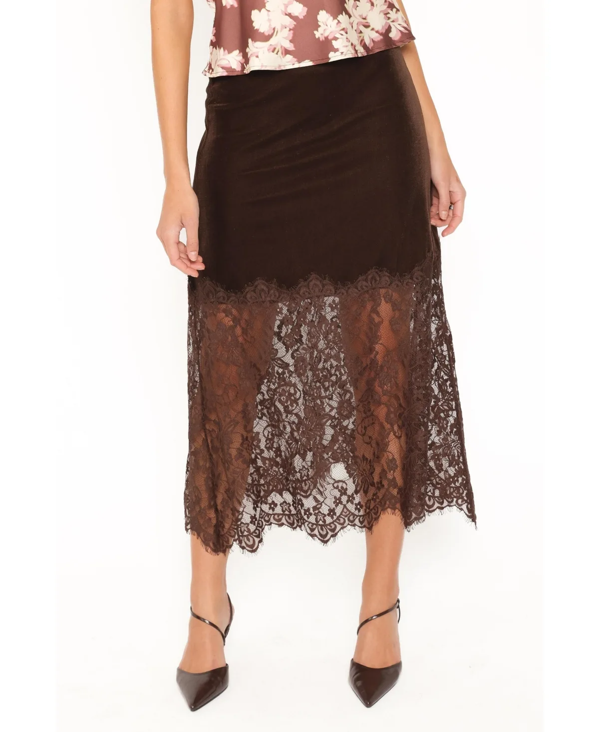 Bridie High-Waisted Lace Trim Midi Skirt by Petal and Pup