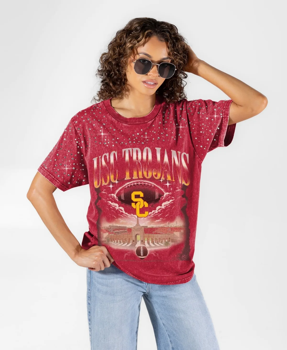 Usc Trojans Skys the Limit Washed Micro Rhinestone T-Shirt
