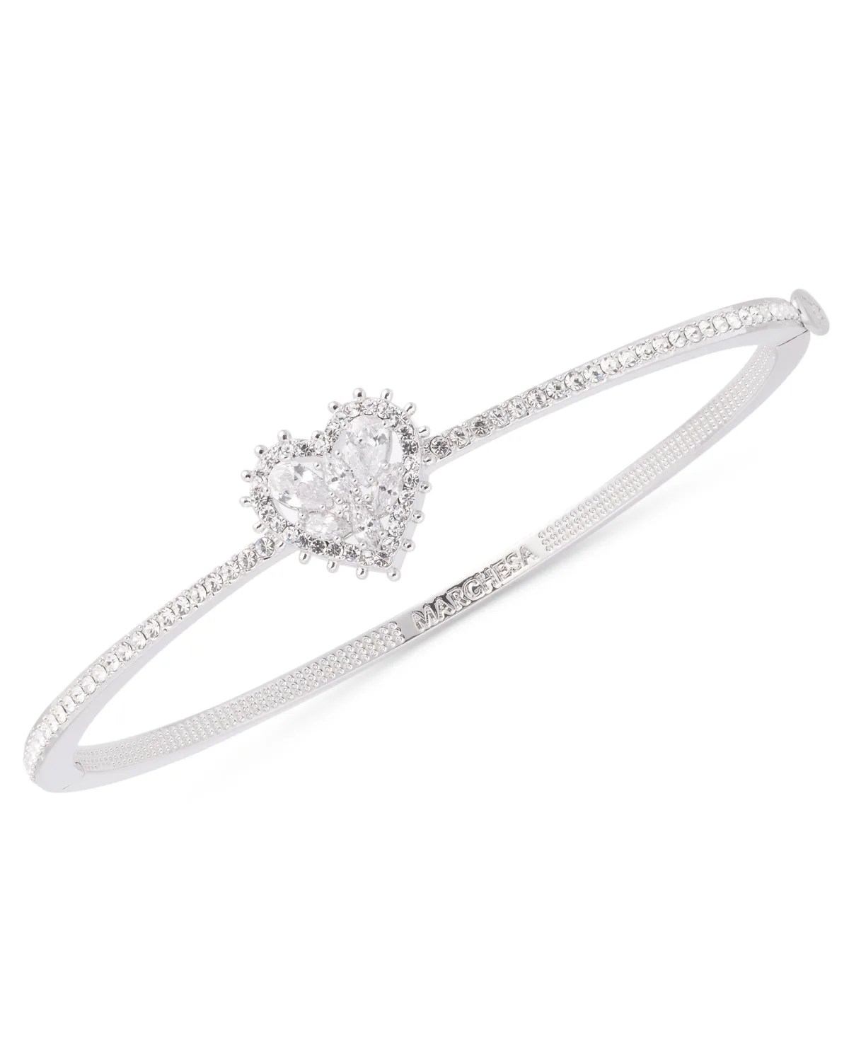Silver-Tone Crystal and Cubic Zirconia Heart Bangle Bracelet