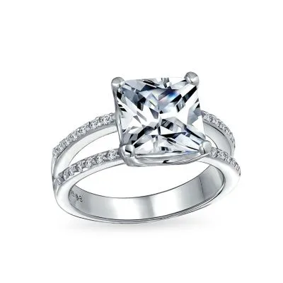 3ct Square Princess Cut Cz Promise Ring Cubic Zirconia Split Shank Pave Band Sterling Silver by Bling Jewelry