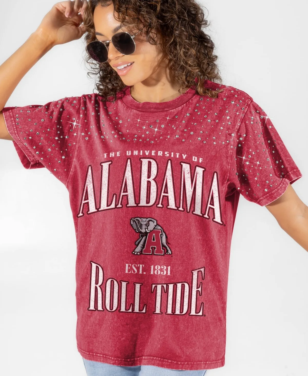 Alabama Crimson Tide Sparkle Score Washed Micro Rhinestone T-Shirt