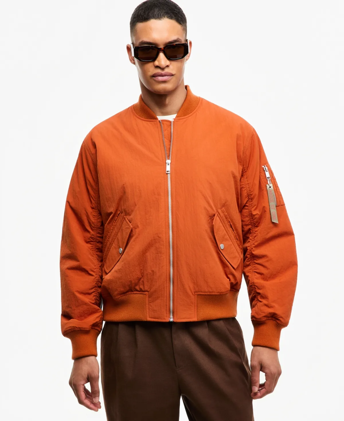 Relaxed-Fit Ribbed-Collar Flight Bomber Jacket