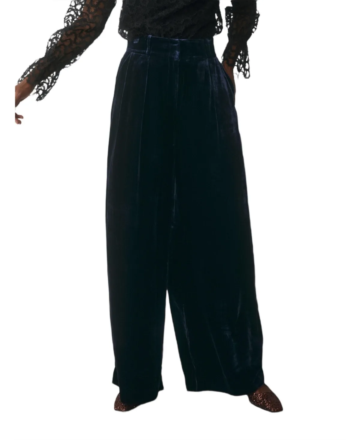 Lyon Velvet Wide-Leg High-Waisted Pants by The Fold
