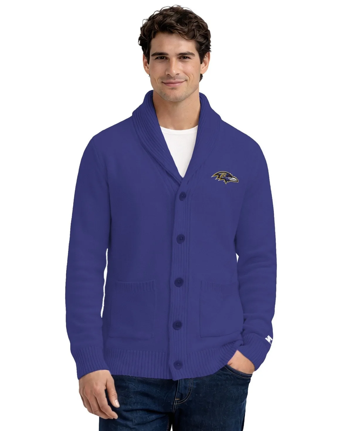 Baltimore Ravens Shawl Collar Heavy Knit Cardigan Sweater by Starter
