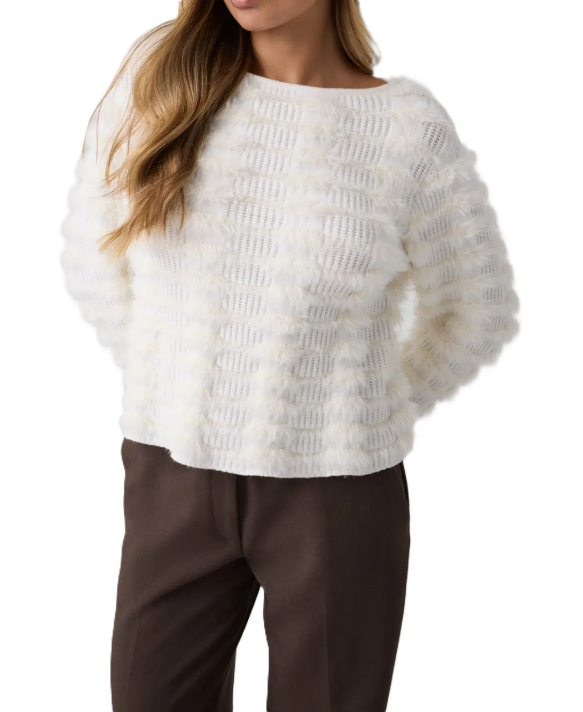 Leilani Long-Sleeve Crewneck Fuzzy Sweater by GUESS