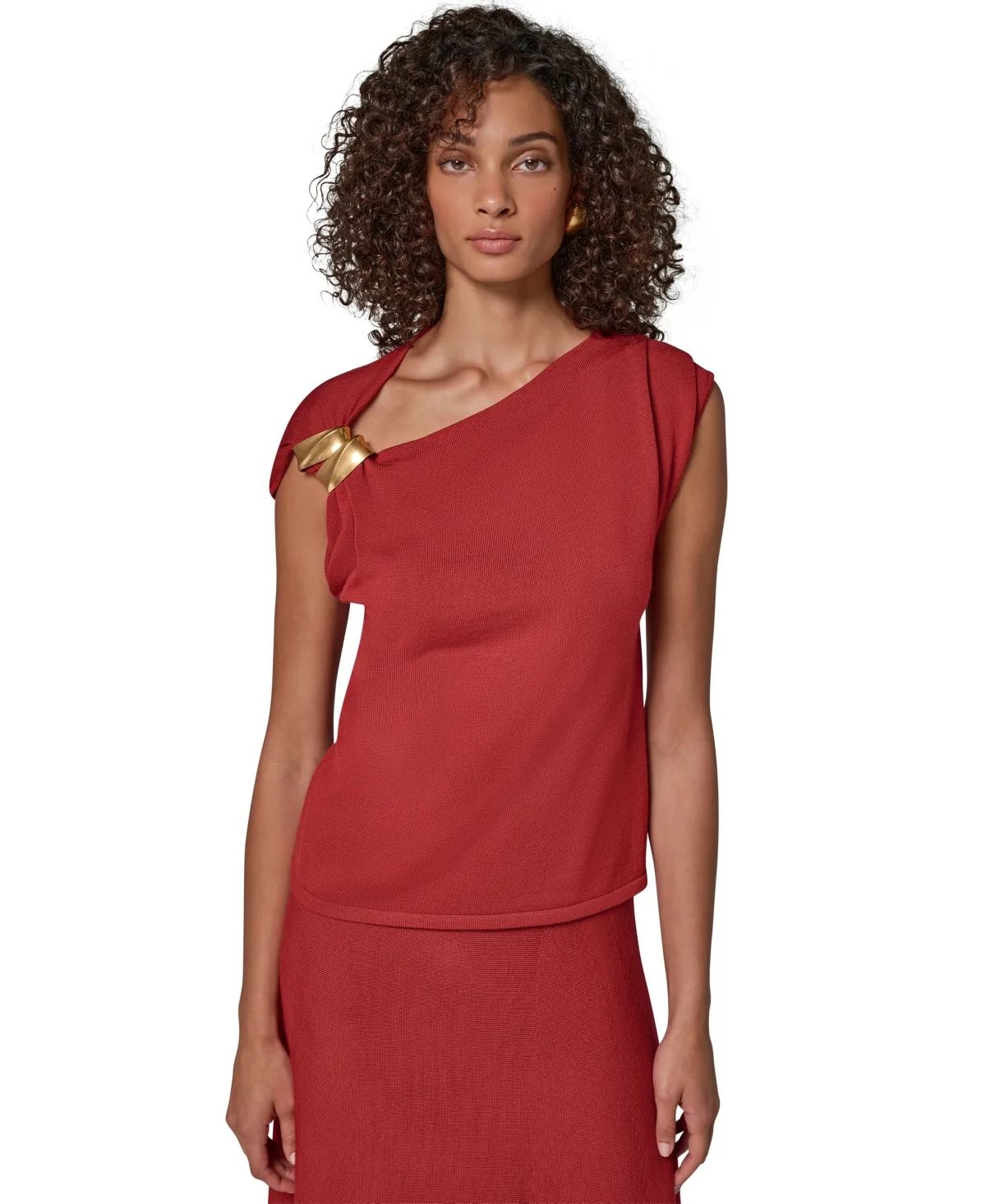 One-Shoulder Sleeveless Shoulder-Hardware Blouse
