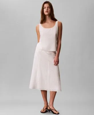 Sleeveless Scoop Neck Classic Fit Top Classic Fit Pull on Midi Skirt by Calvin Klein
