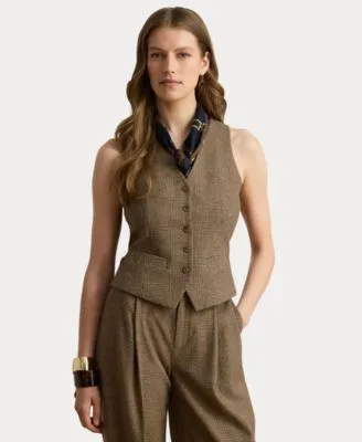 Lauren Ralph Lauren Glen Plaid V Neck Vest by Ralph Lauren