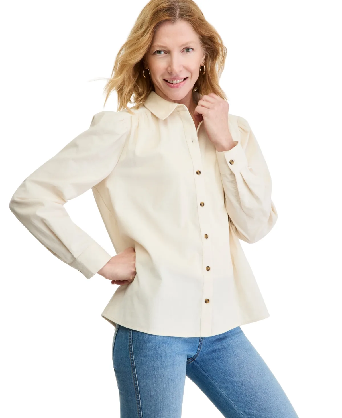 Long-Sleeve Button-Down Corduroy Blouse by Style & Co