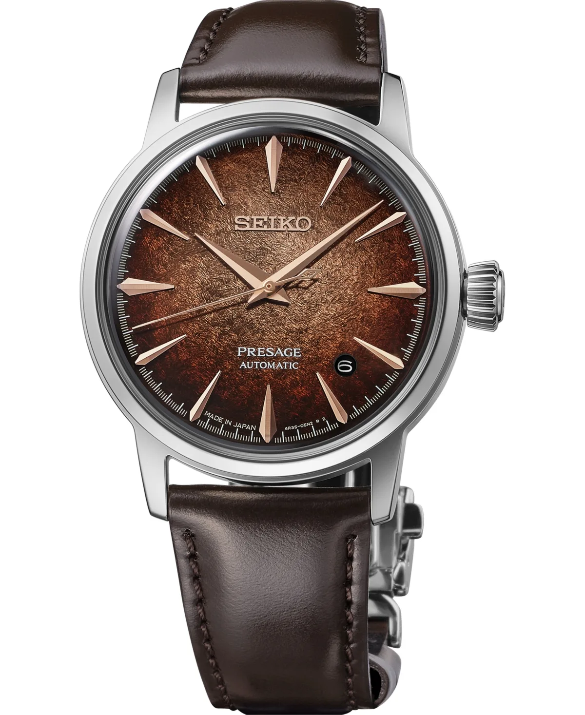 Presage Cocktail Time Brown Leather Strap Watch 38.5mm by Seiko