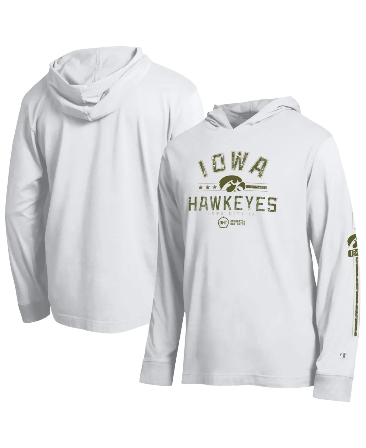Iowa Hawkeyes Operation Hat Trick Sleeve Line Hooded Long-Sleeve T-Shirt