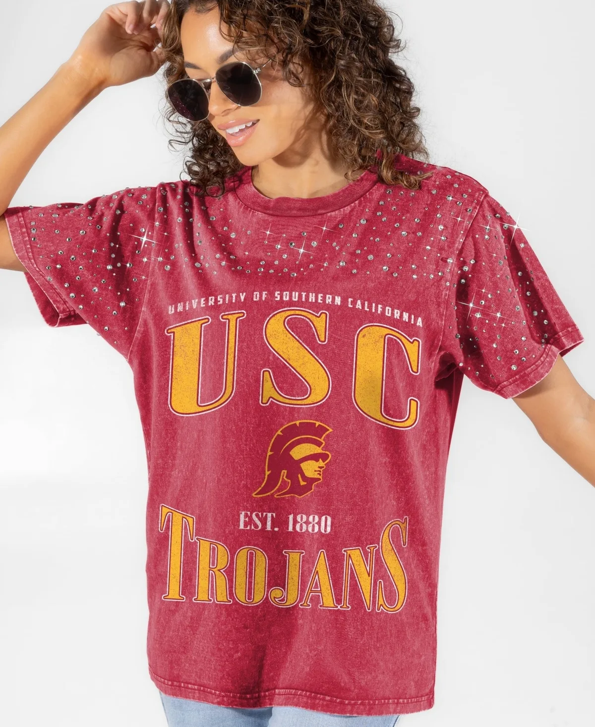 USC Trojans Sparkle Score Washed Micro Rhinestone T-Shirt