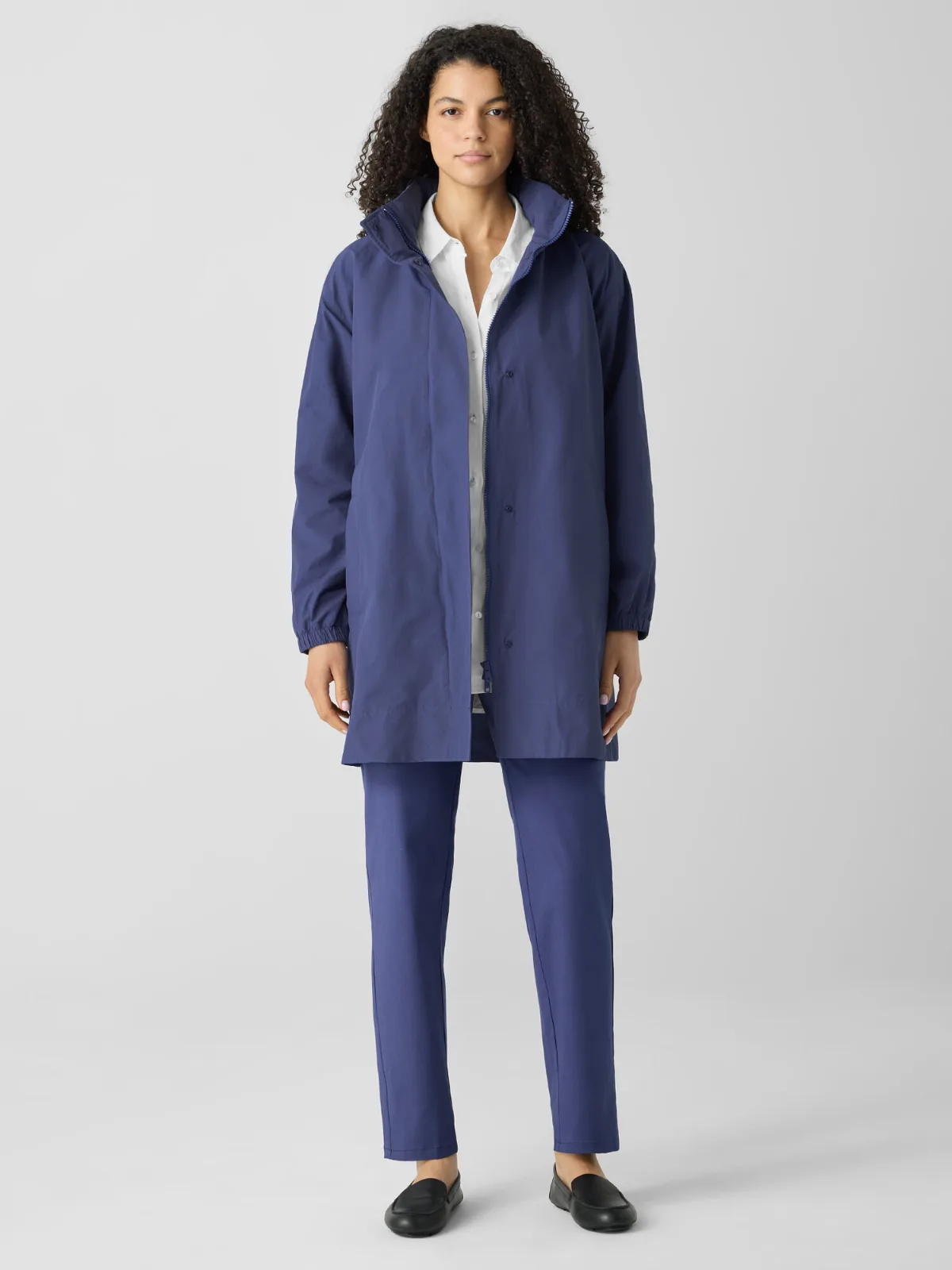 Light Cotton Nylon Stand Collar Long Coat by EILEEN FISHER